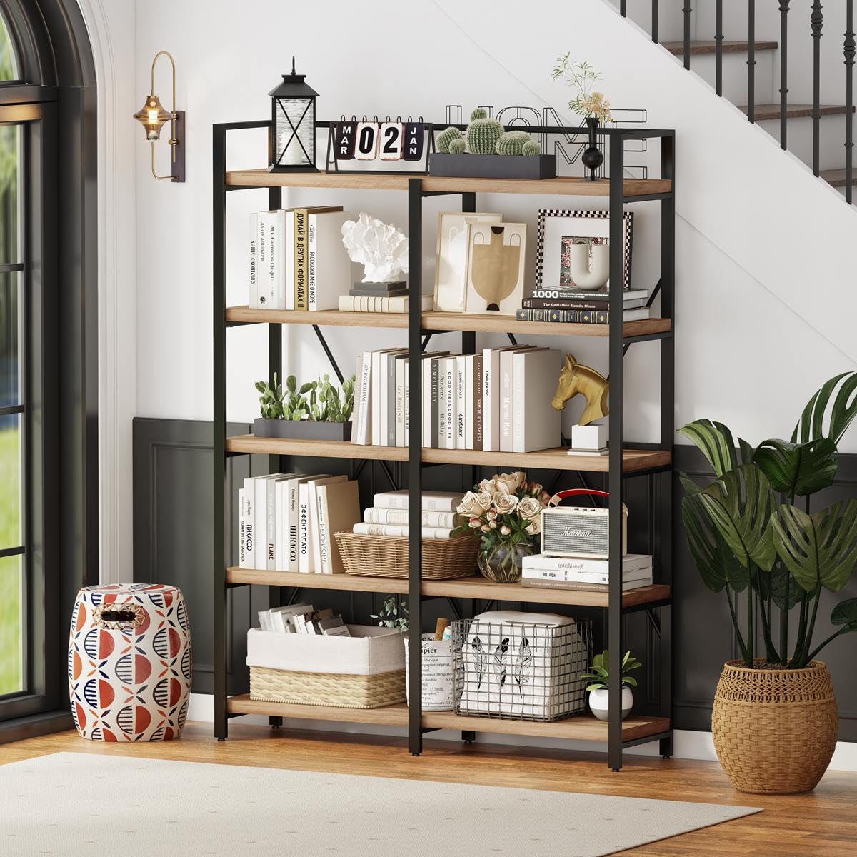 5 Tier Wood and Metal Bookshelf D1198