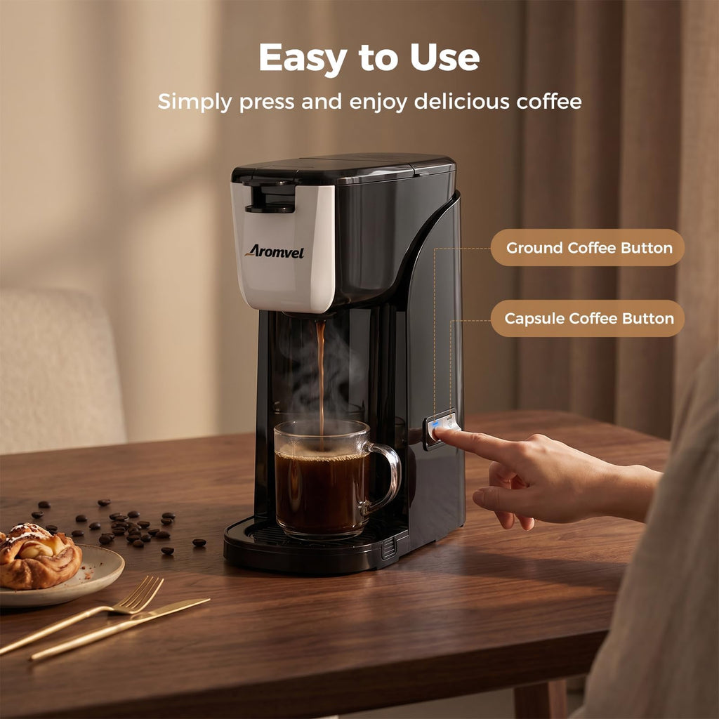 2-in-1 Single Serve Coffee Maker, K Cup & Ground, 6-14 oz, Silver V764727