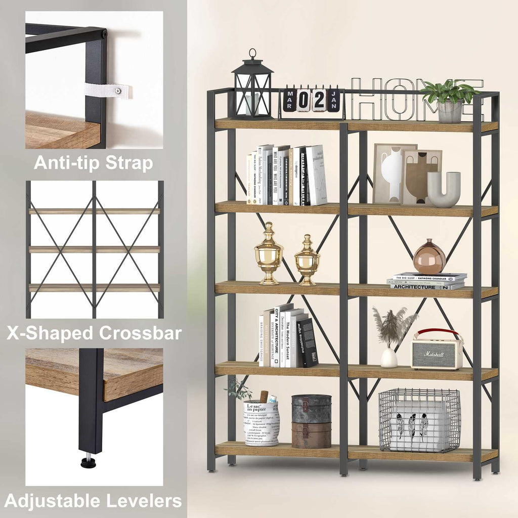 5 Tier Wood and Metal Bookshelf D1198