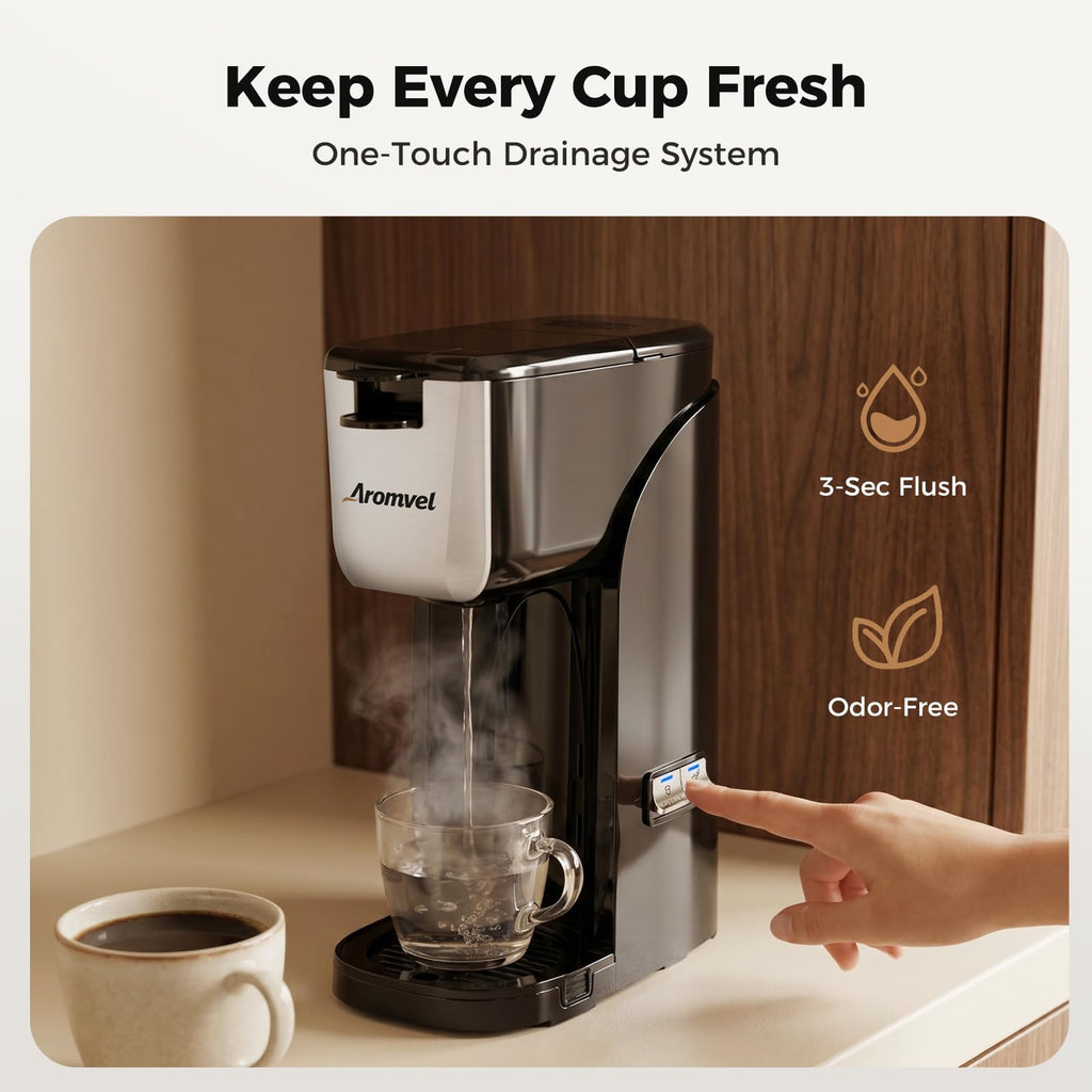 2-in-1 Single Serve Coffee Maker, K Cup & Ground, 6-14 oz, Silver V764727
