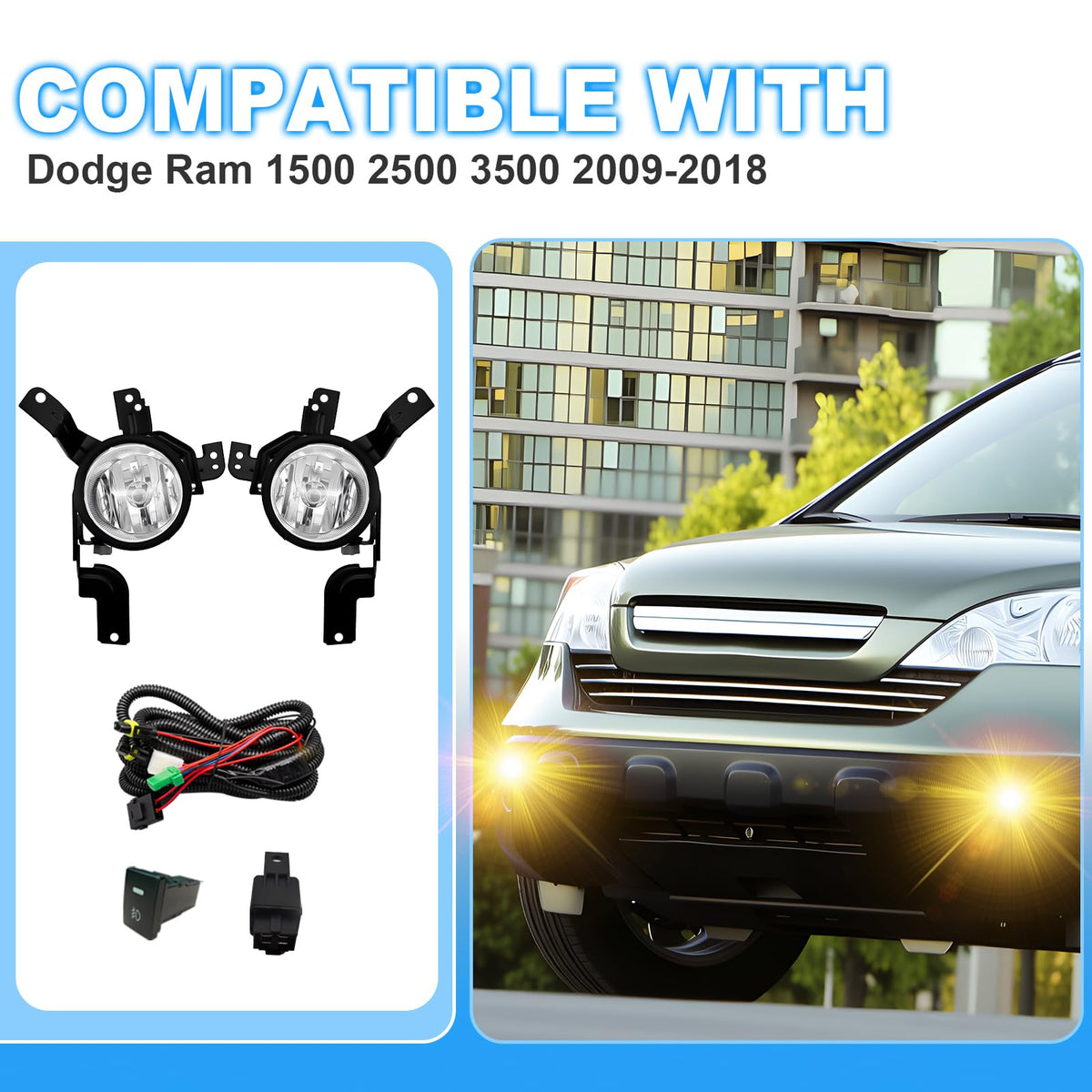 Driving Fog Lights with H11 12V 55W Halogen Bulbs & Switch and Wiring Kit C646