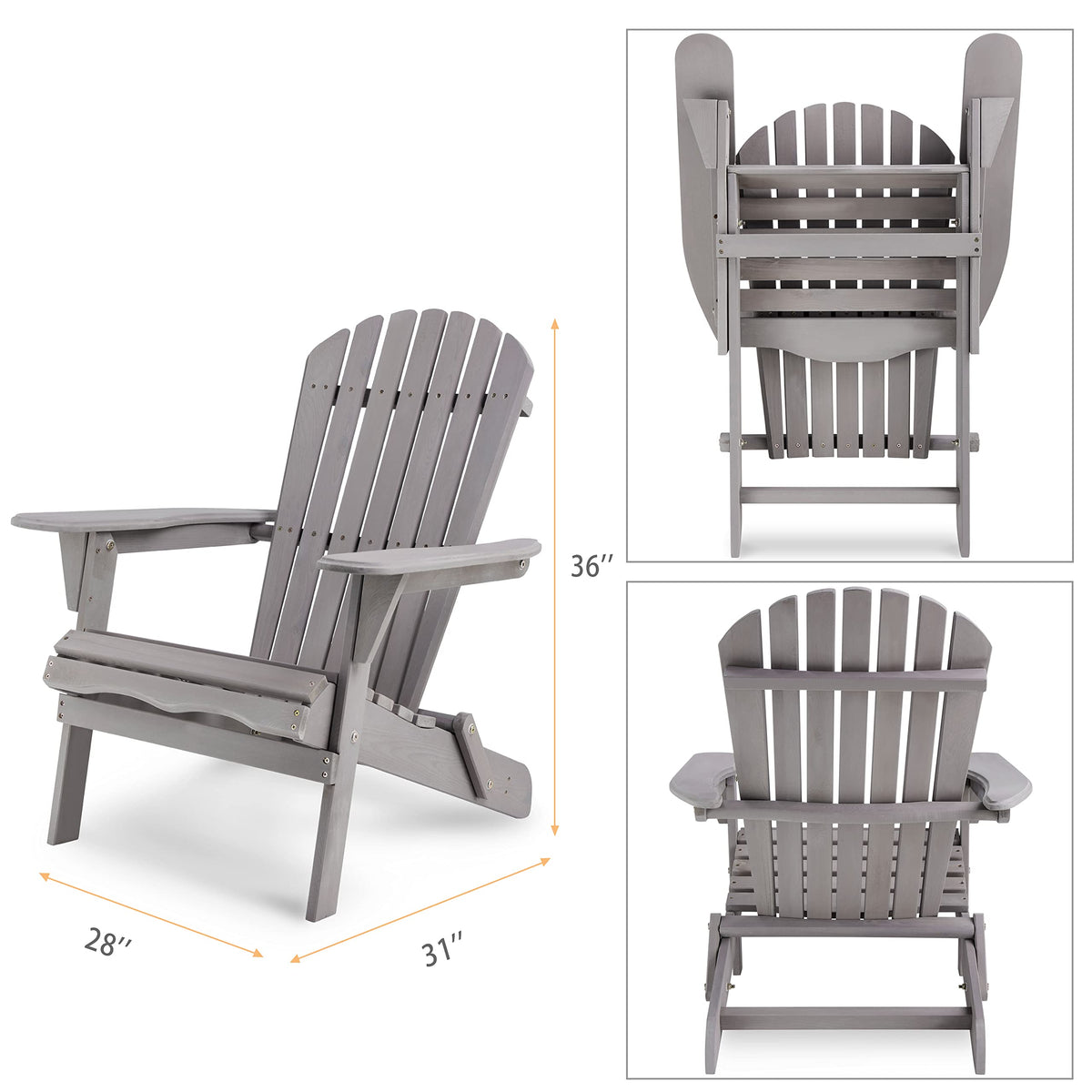 Wooden Folding Adirondack Chair Set of 2 Solid Cedar A420012
