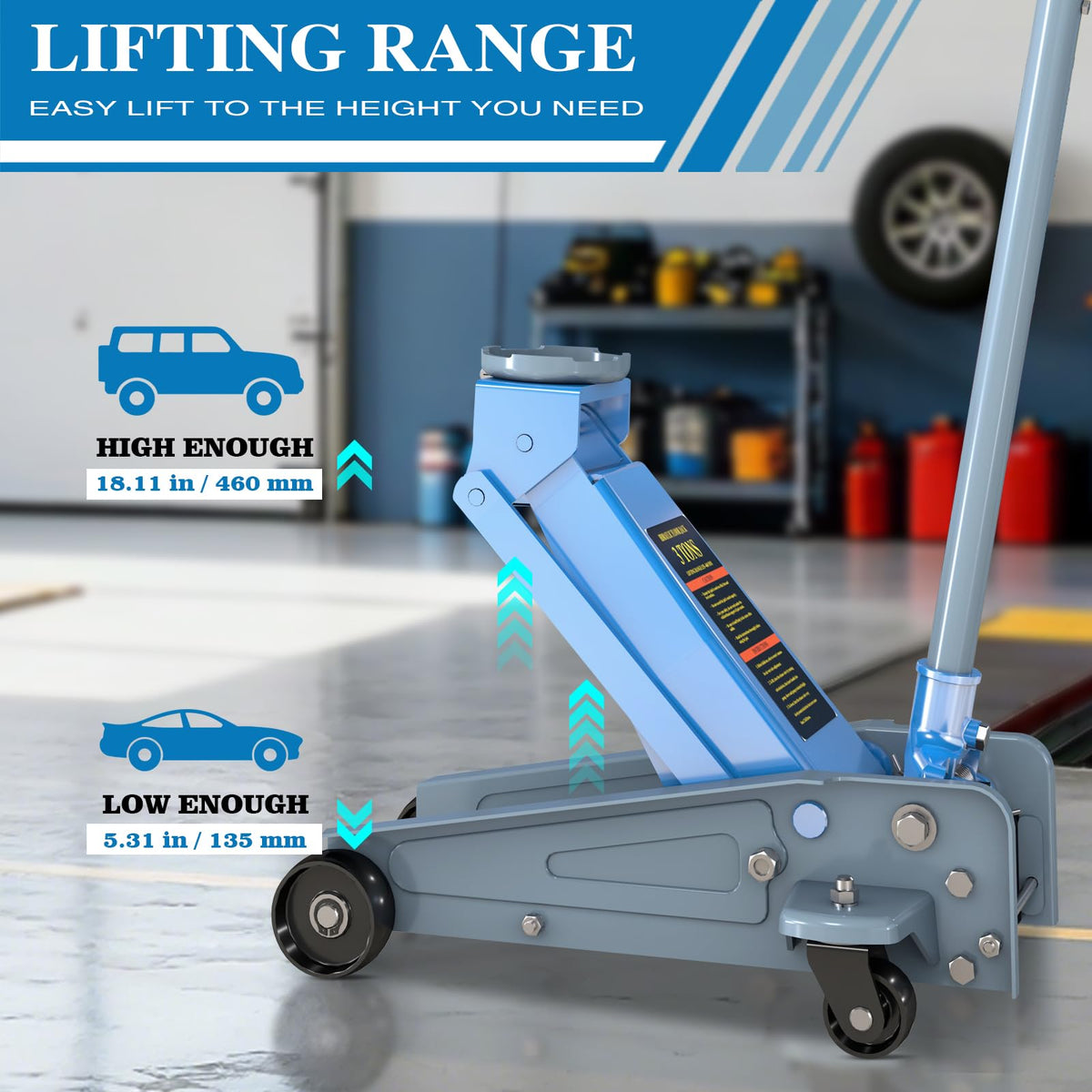 3 Ton Carbon Steel Floor Jack with Wheels N816400