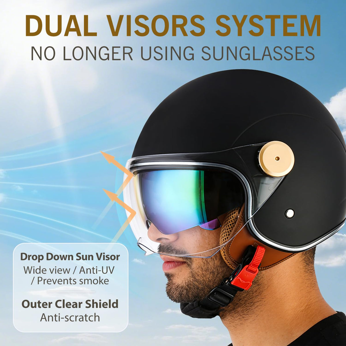 3/4 Open Face Motorcycle Helmet Dual Visors DOT Approved I170087