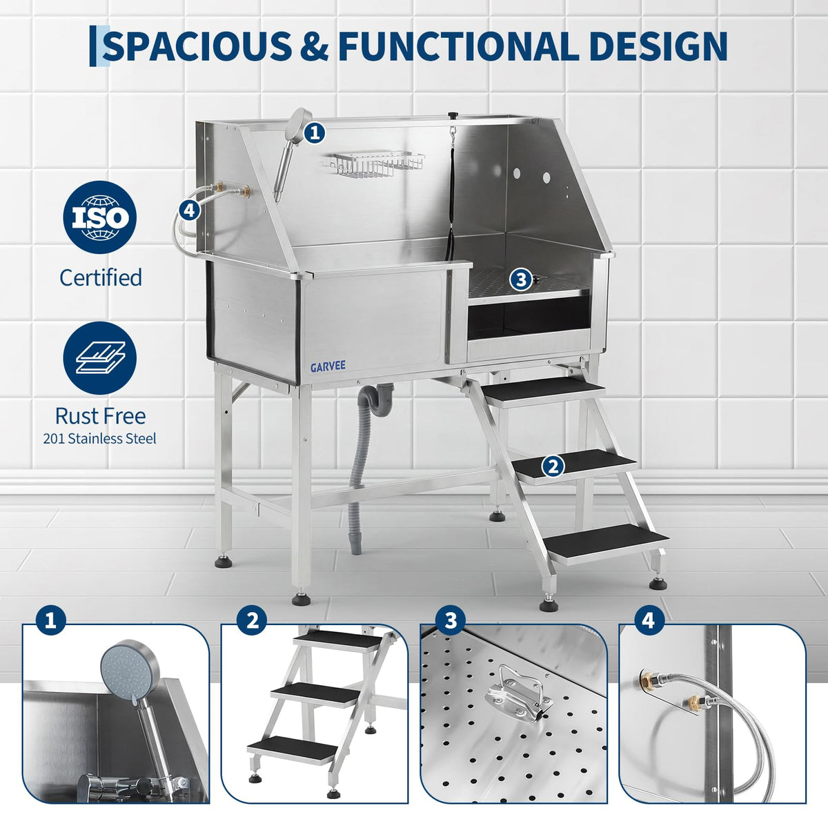 46 Inch Stainless Steel Dog Washing Station with Stair Z1660