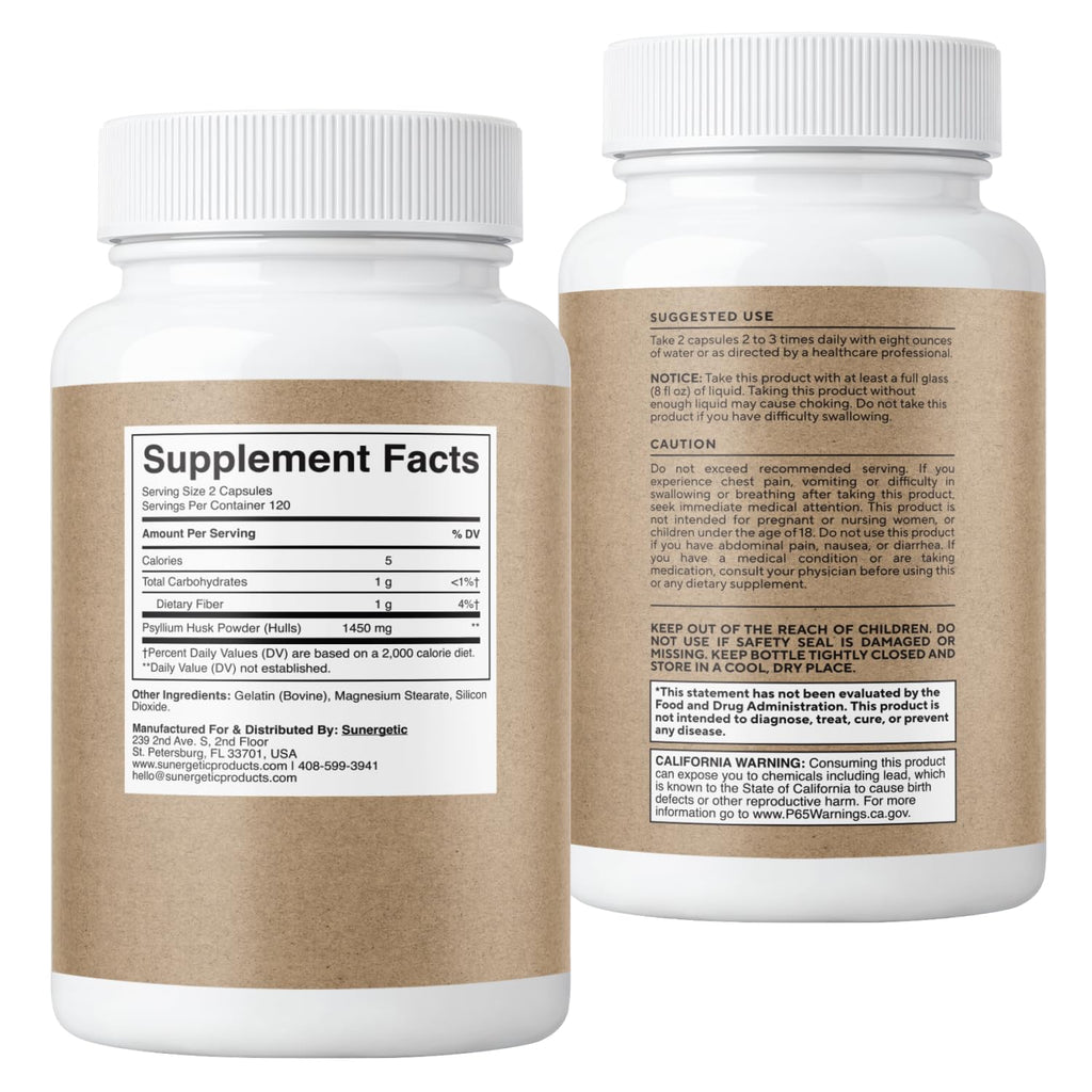 Psyllium Husk Fiber Supplement 1450mg 240 Capsules U39956