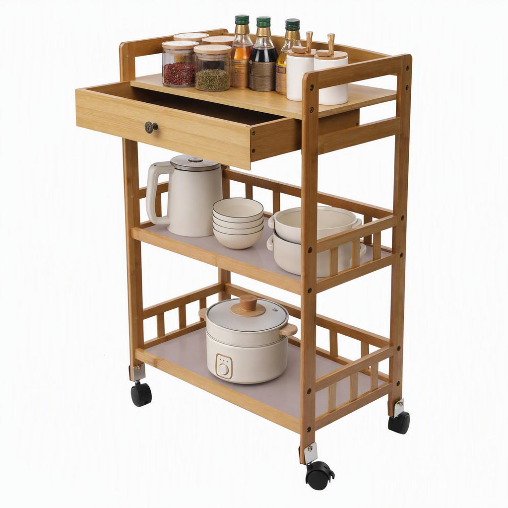 3-Tier Bamboo Kitchen Cart with Drawer L334