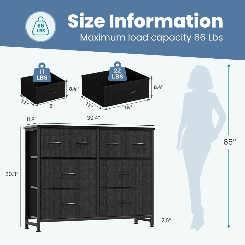 Black 8 Fabric Drawer Dresser with Wood Top U821195