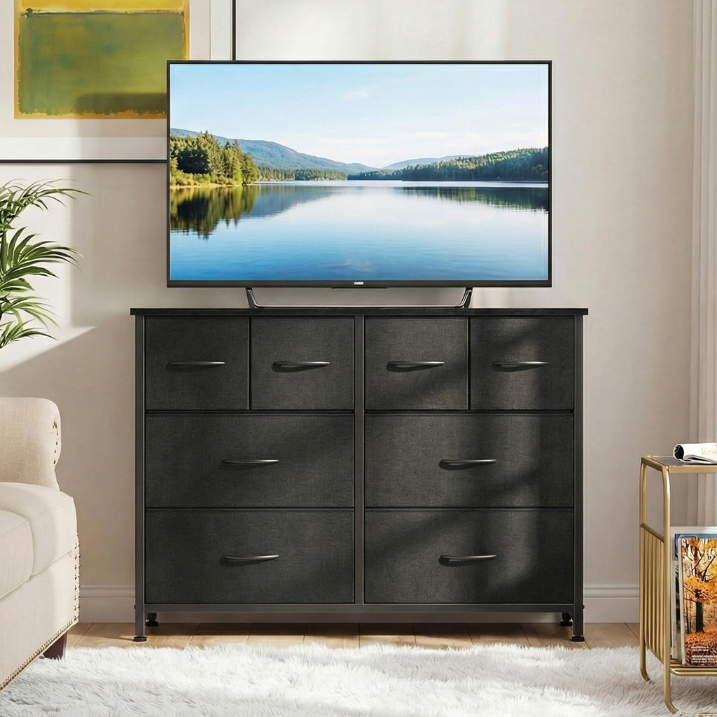 Black 8 Fabric Drawer Dresser with Wood Top U821195