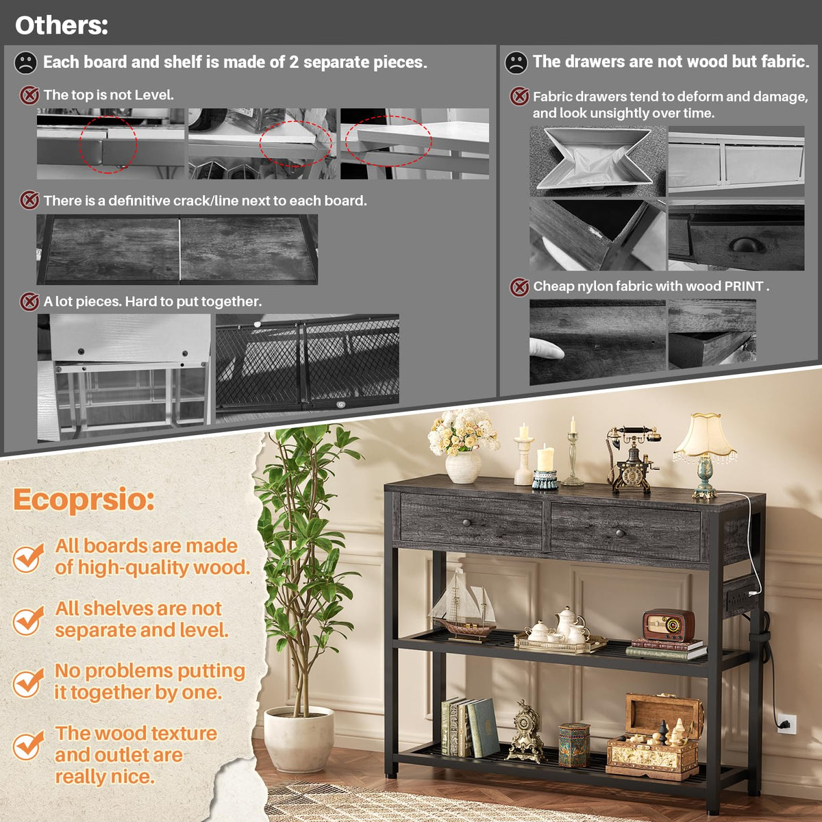 32" Entryway Table with Outlets and Drawers K83248