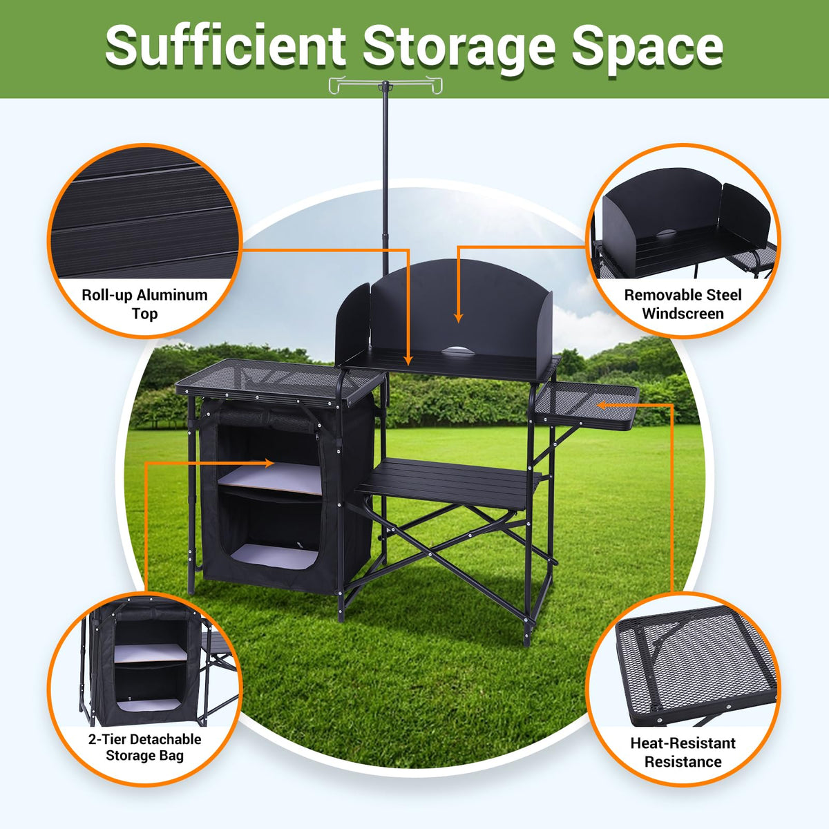 Black Portable Folding Camping Table V6347