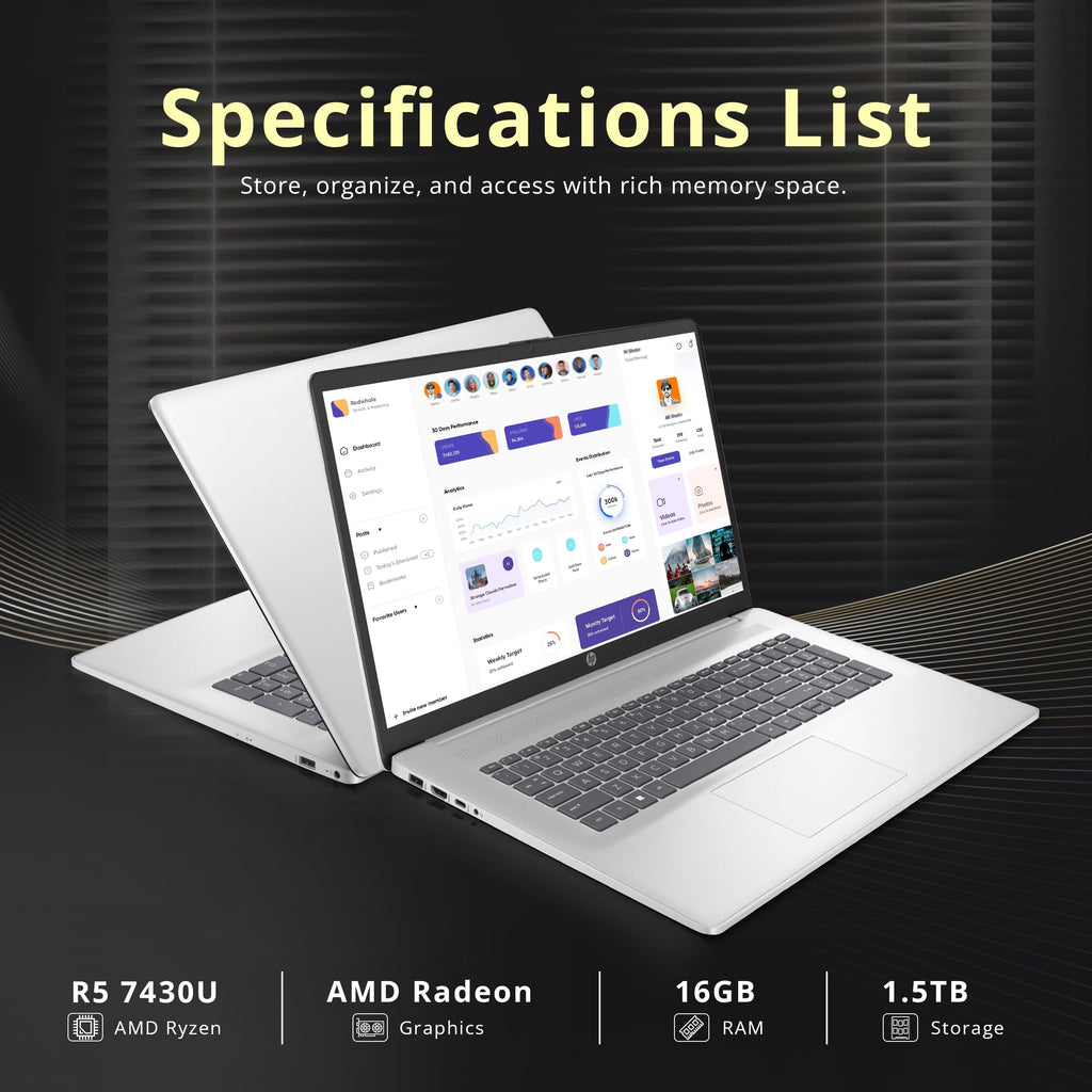 17.3" HD+ Touchscreen Laptop, AMD Ryzen 5, 16GB RAM, 1.5TB Storage, Silver O973