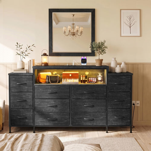 12 Drawer Dresser with LED Lights and Charging I800