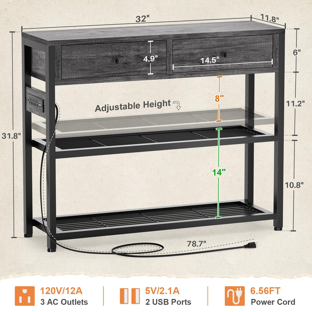 32" Entryway Table with Outlets and Drawers K83248