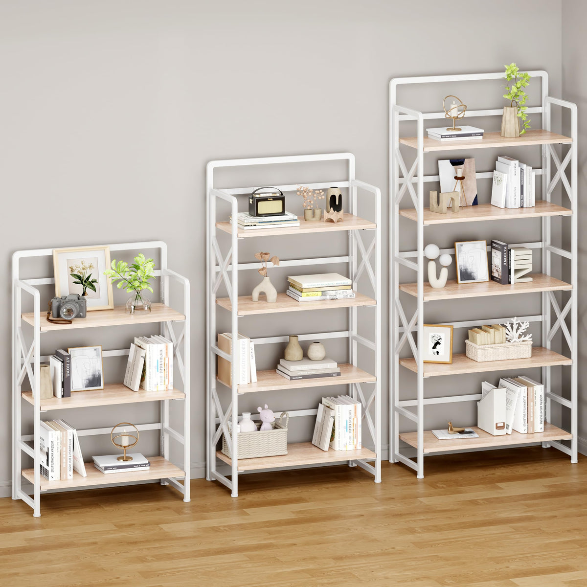 Folding Bookshelf 5 Tiers No Assembly Beige S43821
