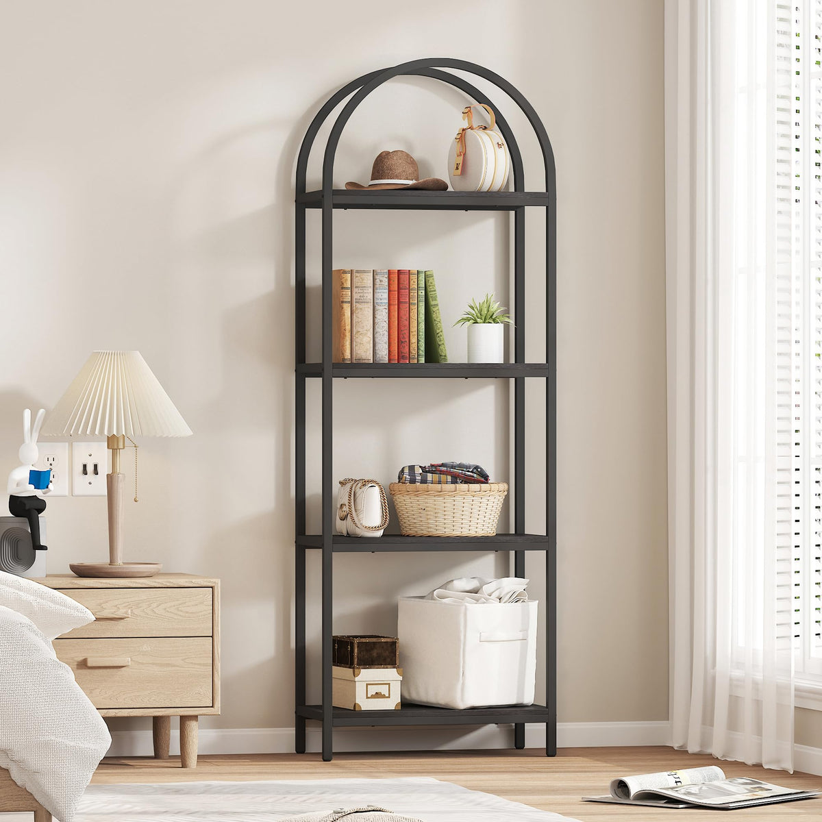 4 Tier Arched Black Bookshelf J2376