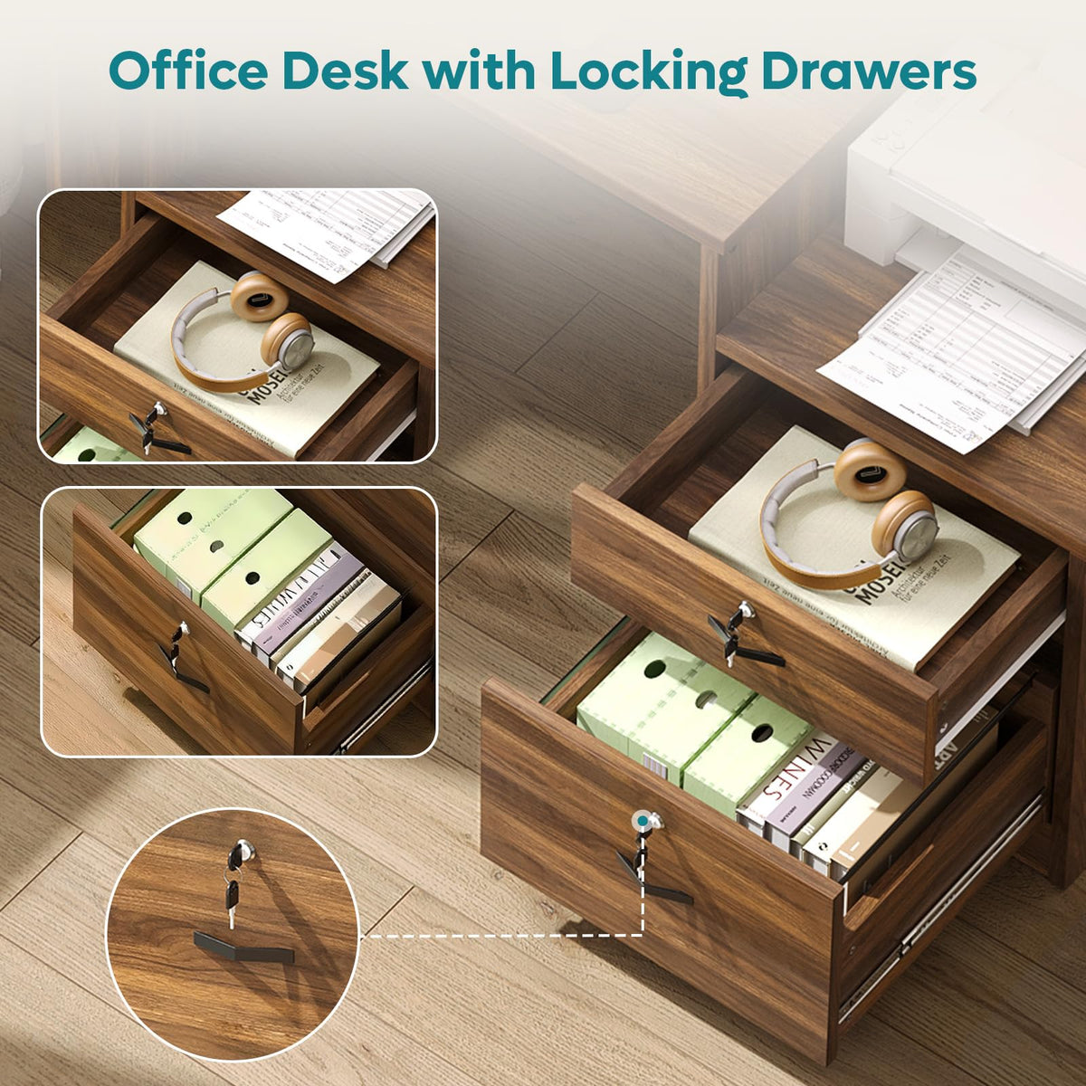 55-Inch Computer Desk with File Drawer O409977