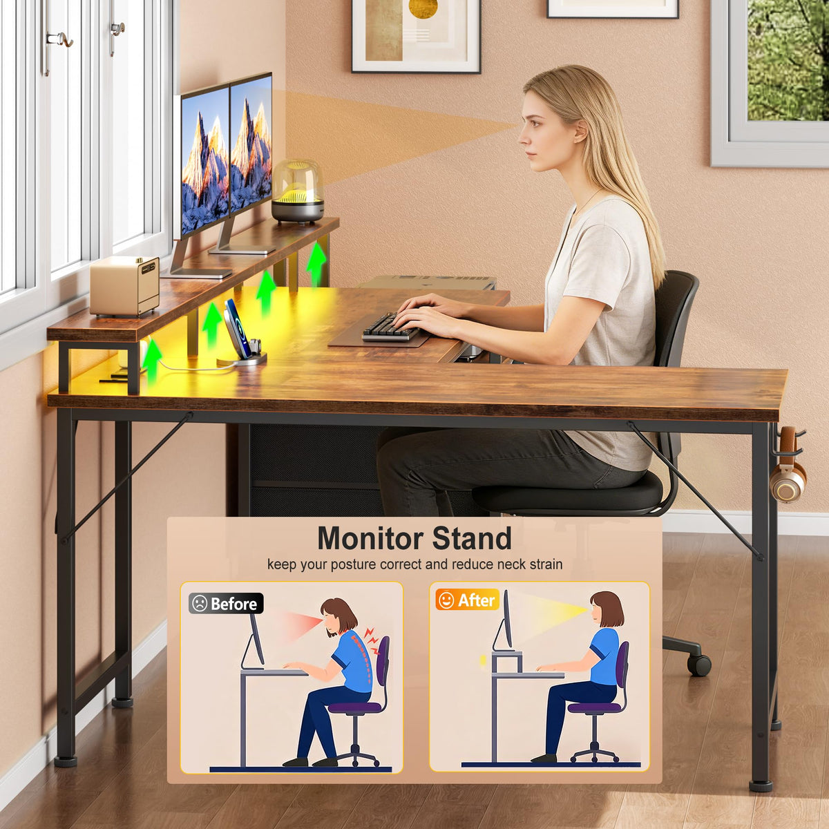 66'' L Shaped Computer Desk with Storage Drawers P191