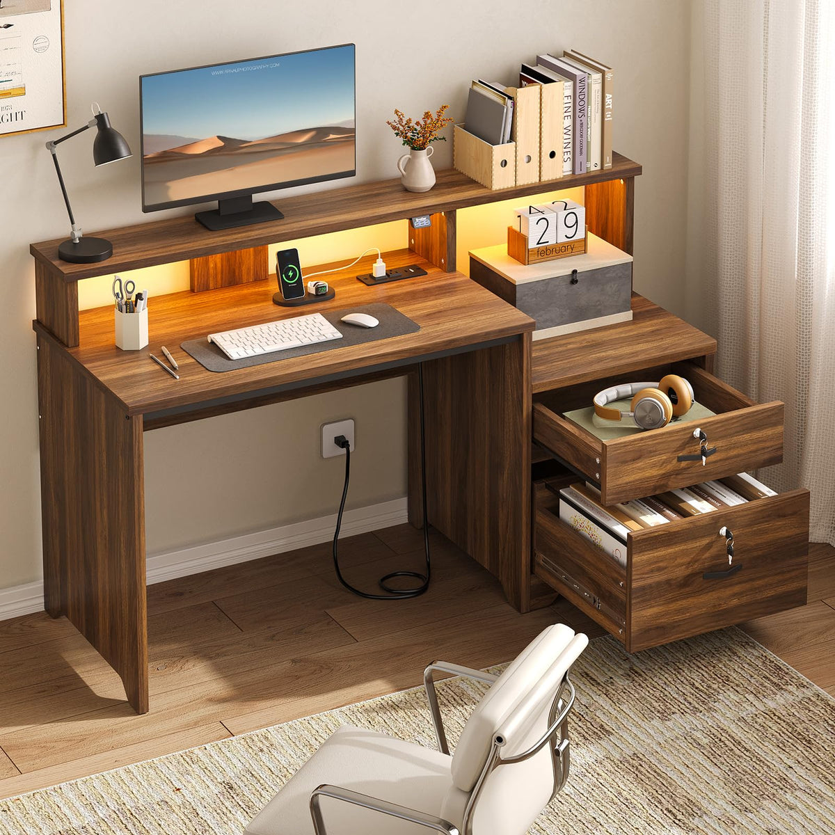 55-Inch Computer Desk with File Drawer O409977