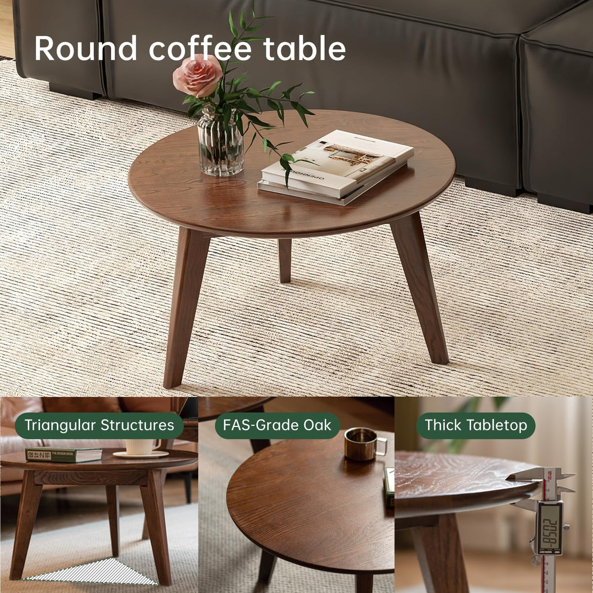 Solid Oak Wood Round Coffee Table W619895