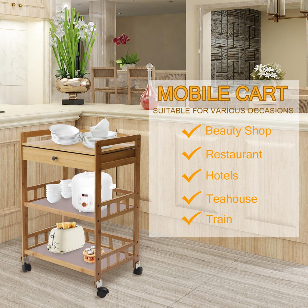3-Tier Bamboo Kitchen Cart with Drawer L334