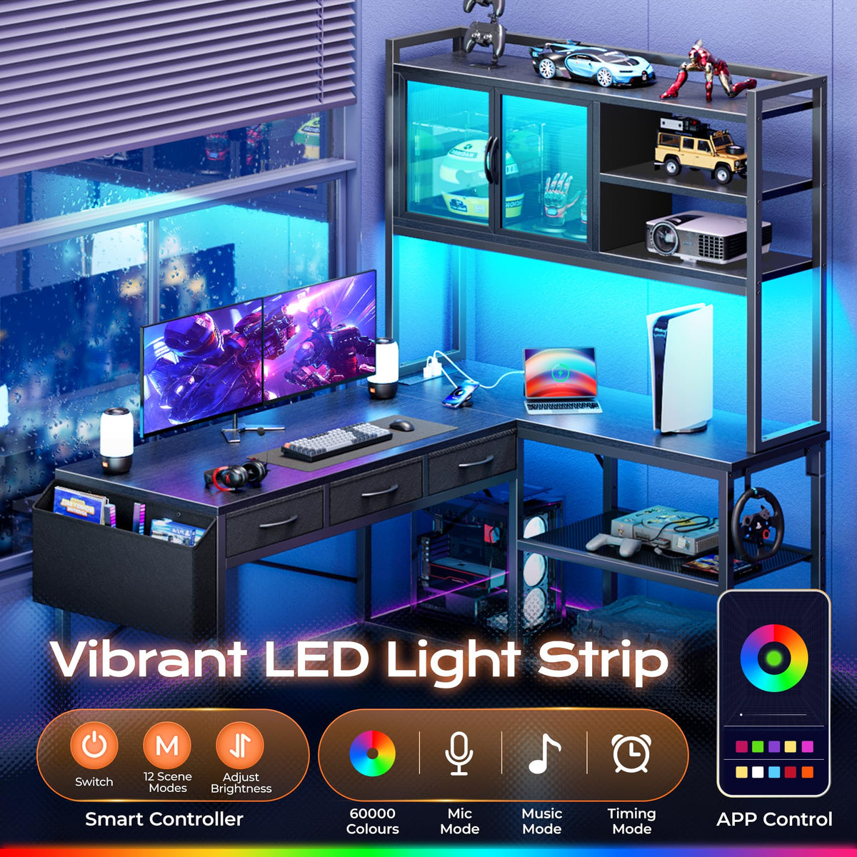 57.5 Inch L Shaped Gaming Desk with Power Outlets Z816509