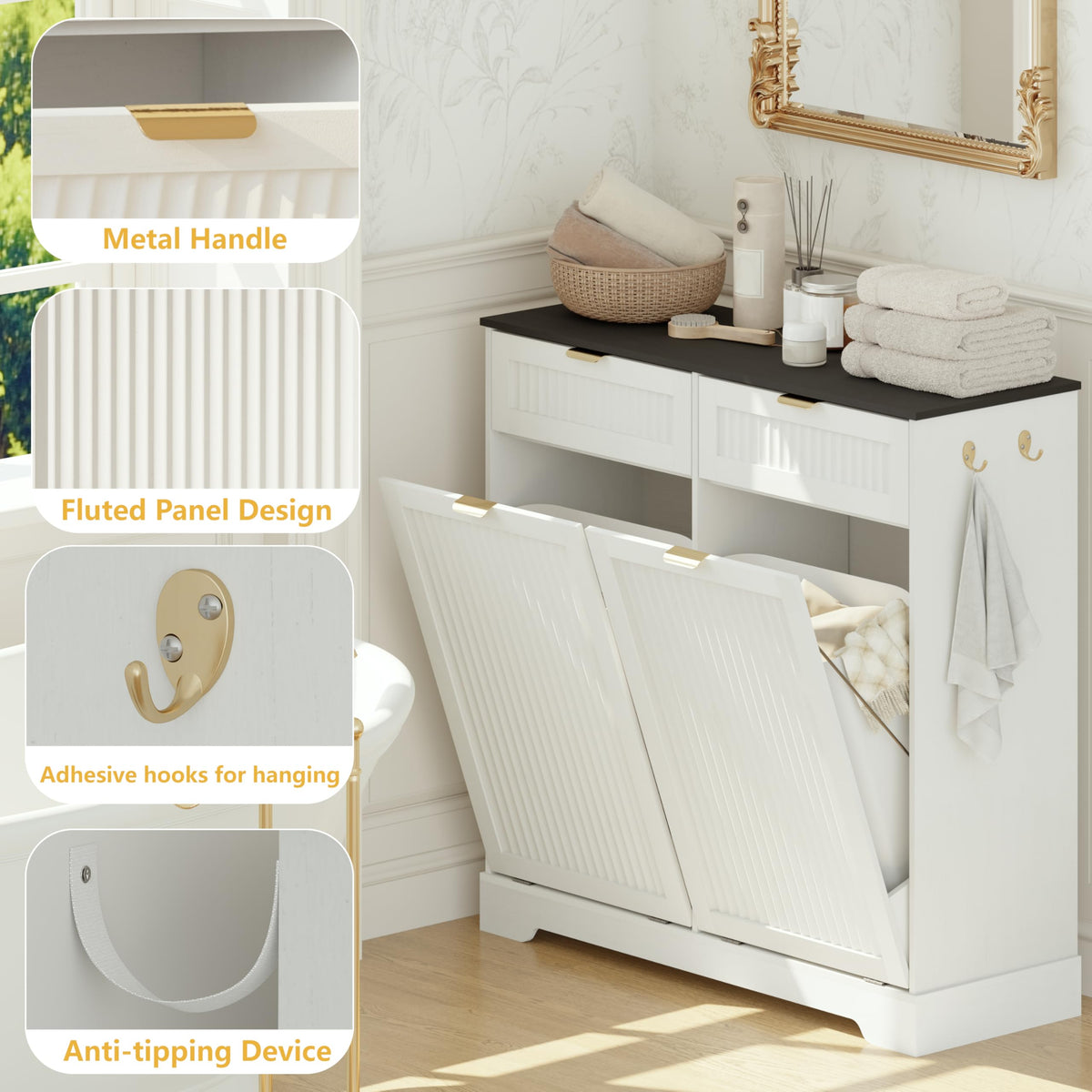 13 Gallon Tilt Out Trash Can Cabinet with Drawer E630400