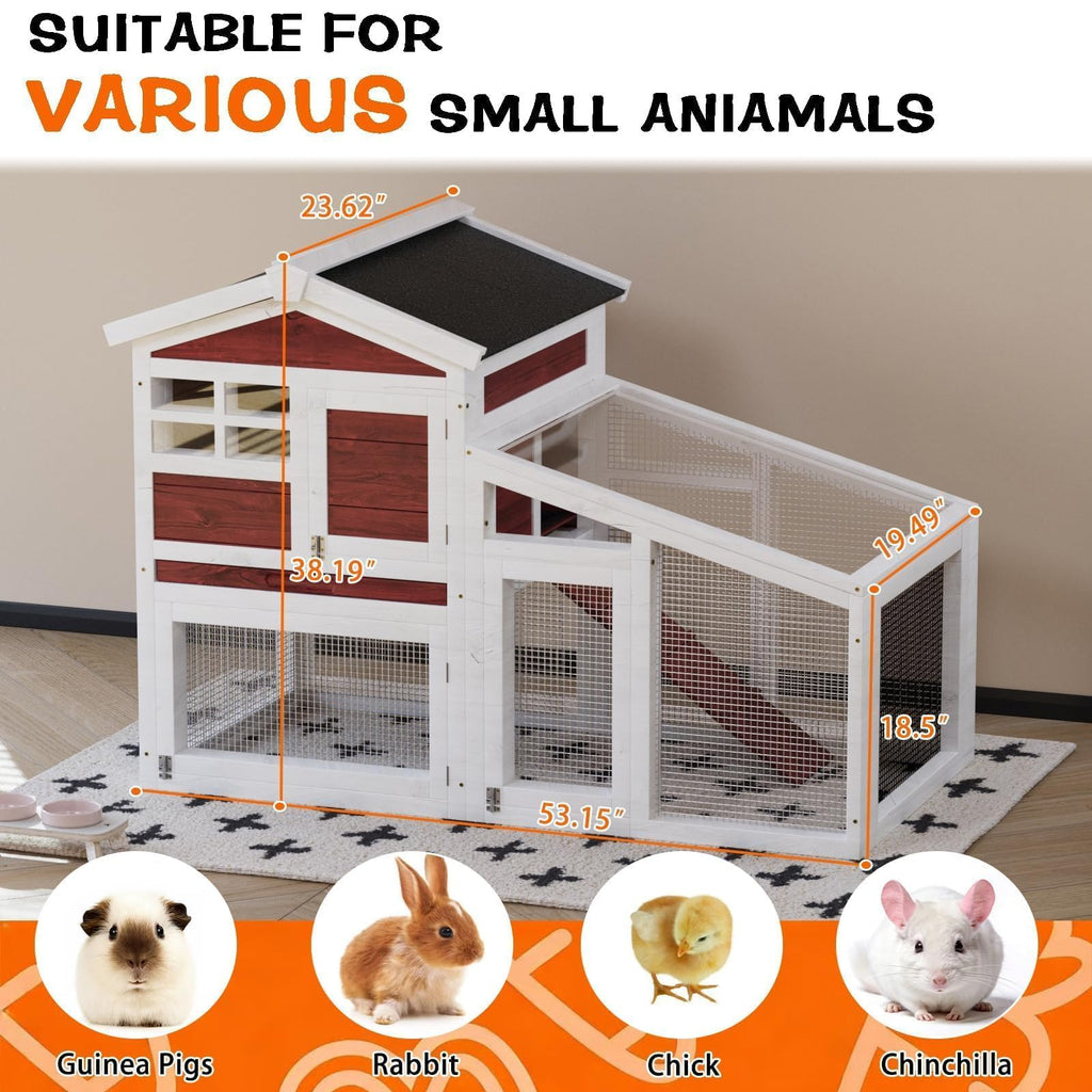 54" 2-Tier Wooden Rabbit Hutch with Run Z493