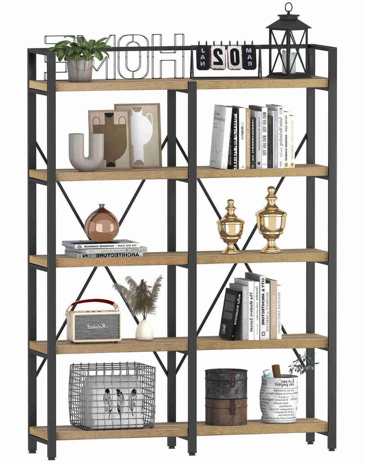 5 Tier Wood and Metal Bookshelf D1198