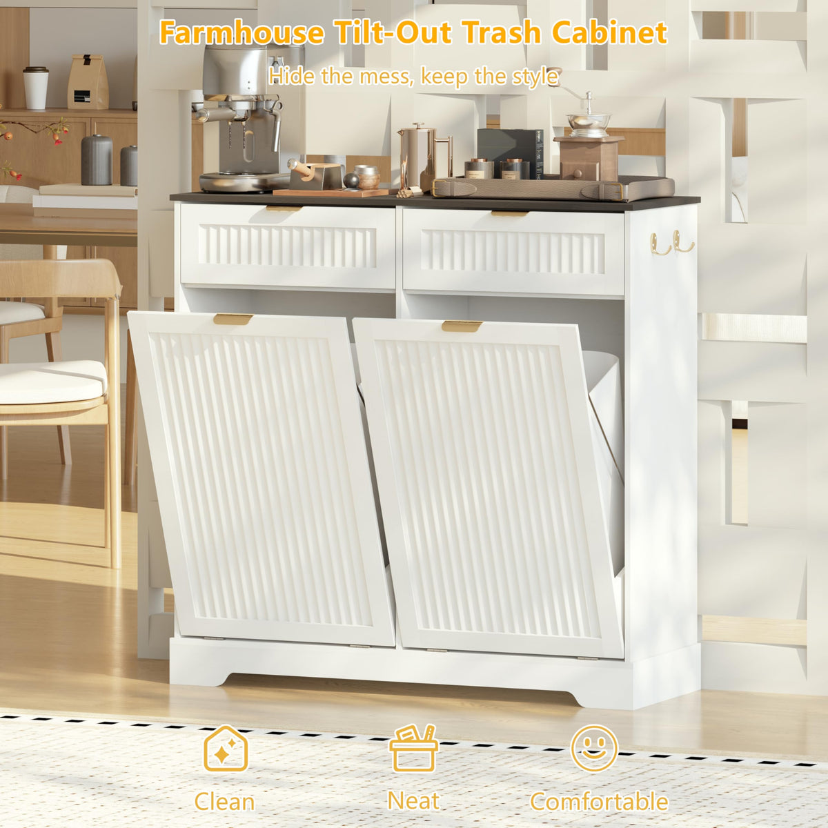 13 Gallon Tilt Out Trash Can Cabinet with Drawer E630400