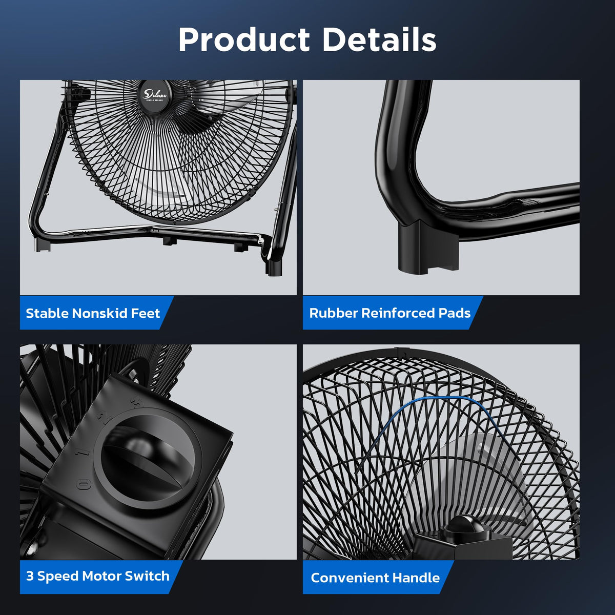 20 Inch 3-Speed High Velocity Metal Industrial Floor Fan, Black V853303