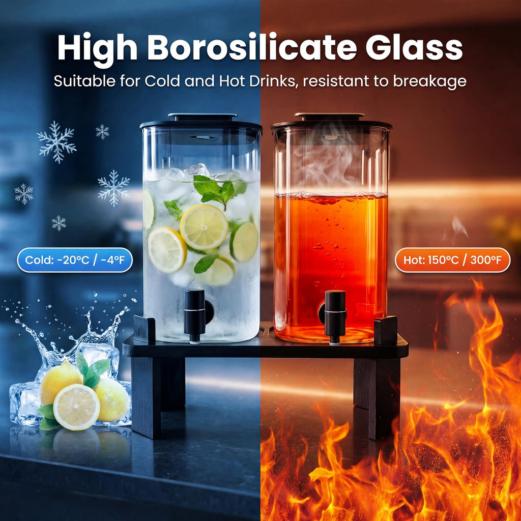 2 PCS 3 Gallon Glass Beverage Dispenser with Wood Stand H6857