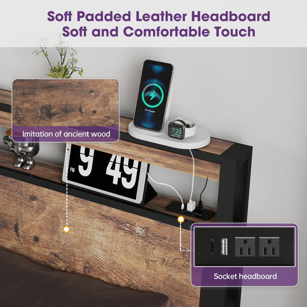 Queen Size Bed Frame with LED Light Headboard and 4 Storage Drawers M331