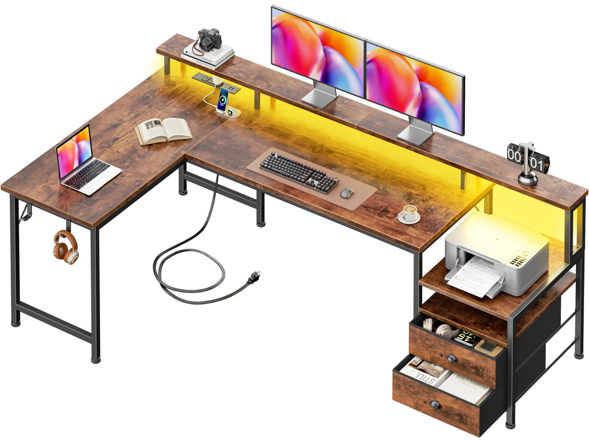 66'' L Shaped Computer Desk with Storage Drawers P191