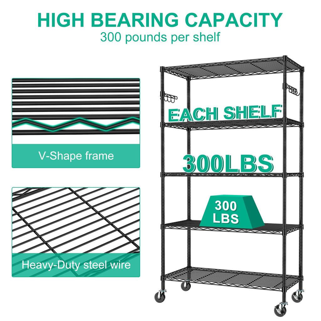 5-Tier Rolling Metal Wire Shelving Unit P35622