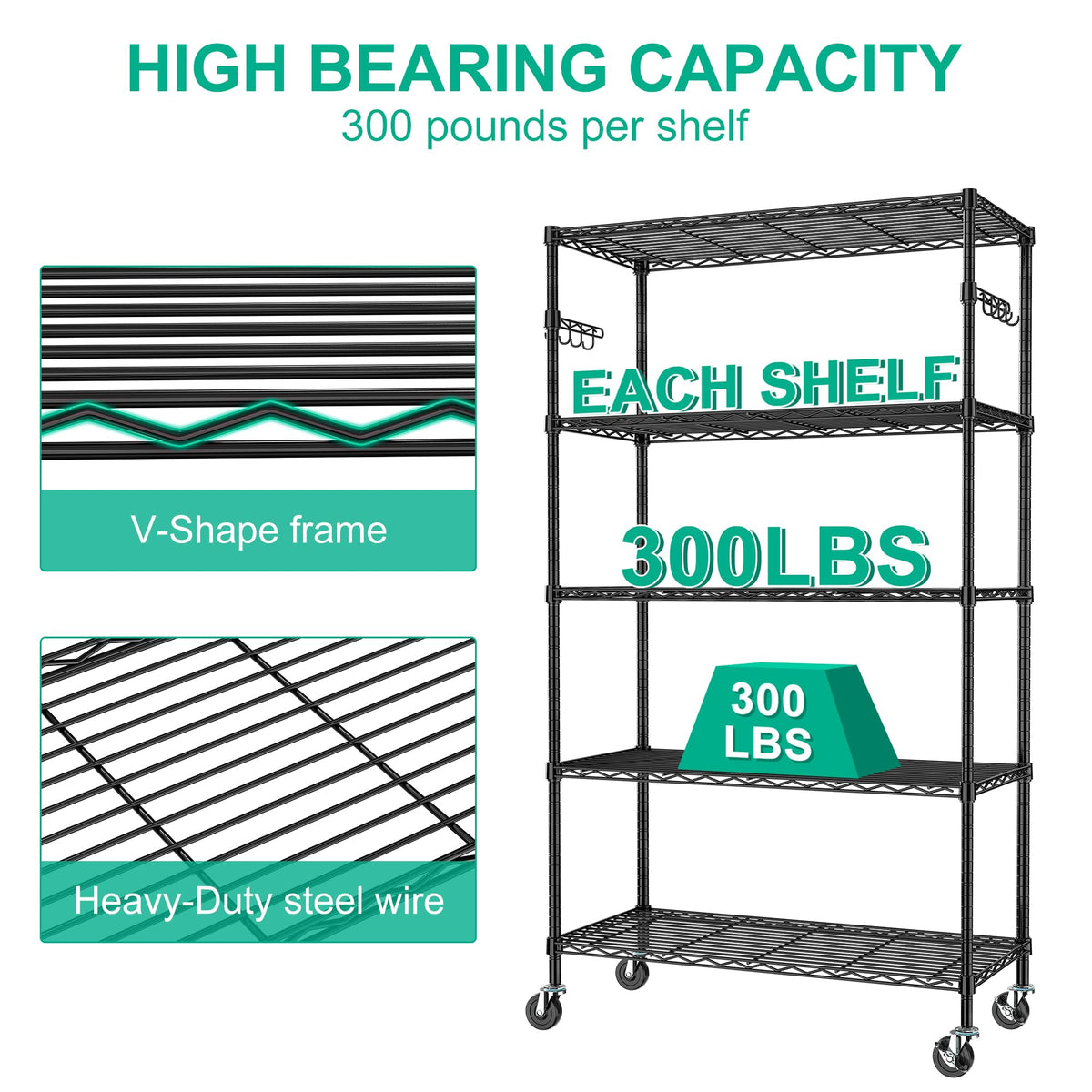 5-Tier Rolling Metal Wire Shelving Unit P35622