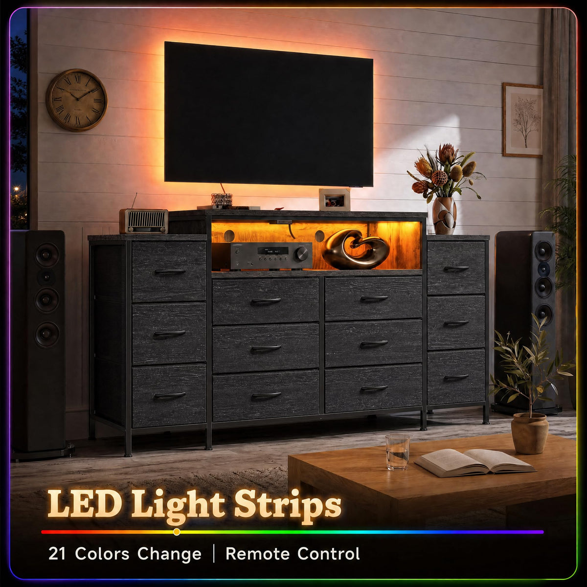 12 Drawer Dresser with LED Lights and Charging I800
