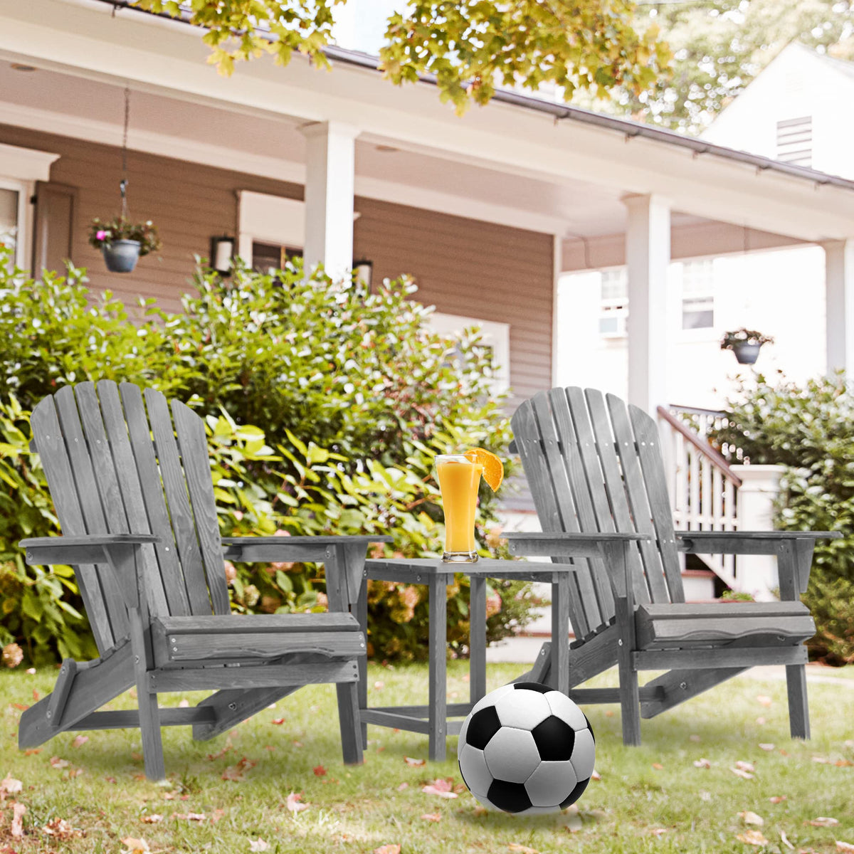 Wooden Folding Adirondack Chair Set of 2 Solid Cedar A420012