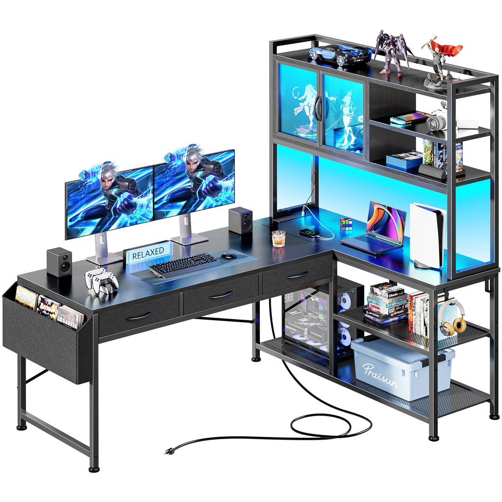 57.5 Inch L Shaped Gaming Desk with Power Outlets Z816509