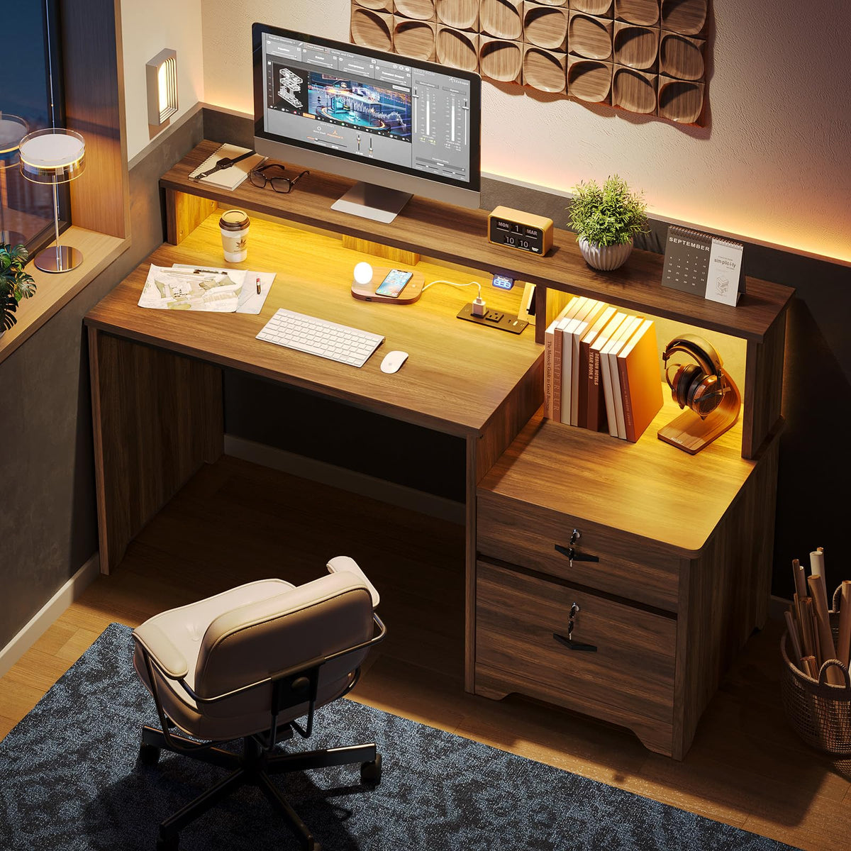 55-Inch Computer Desk with File Drawer O409977