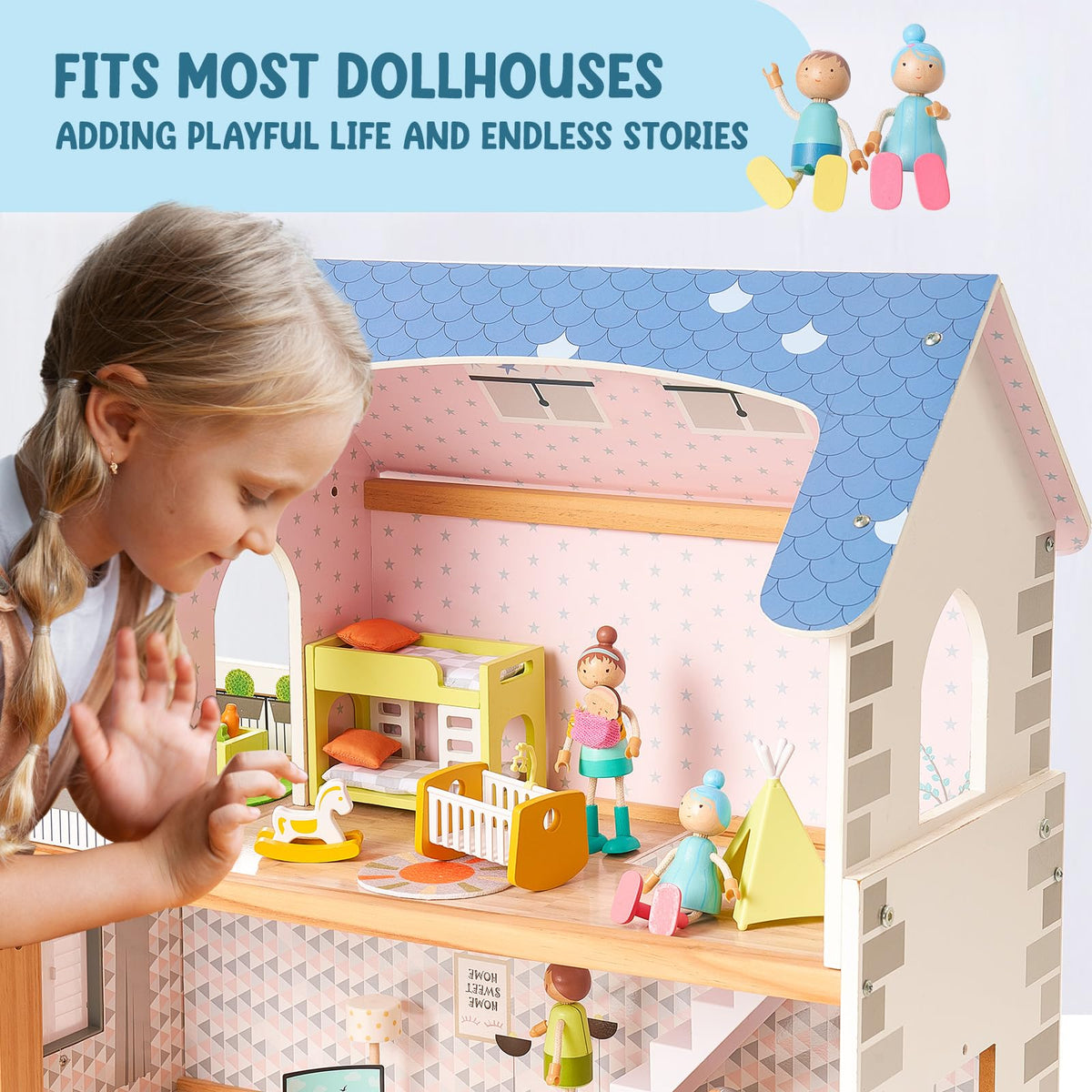Wooden Family Dolls Set of 7 L511
