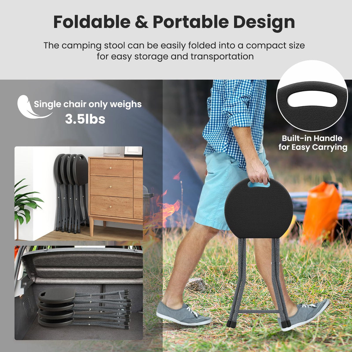 18 inch Folding Plastic Stool with Handle J6998