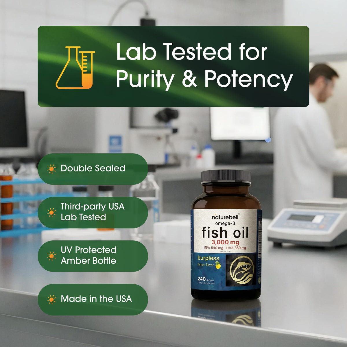 Omega-3 Fish Oil 3,000mg 240 Softgels U15161