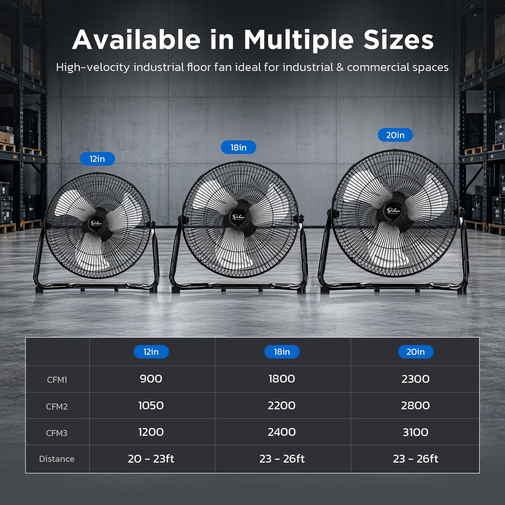 20 Inch 3-Speed High Velocity Metal Industrial Floor Fan, Black V853303