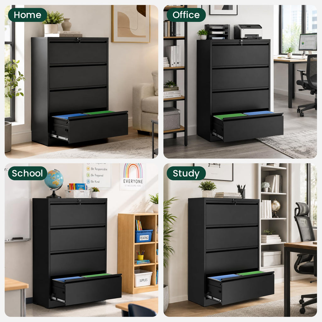 4 Drawer Black Metal File Cabinet S650