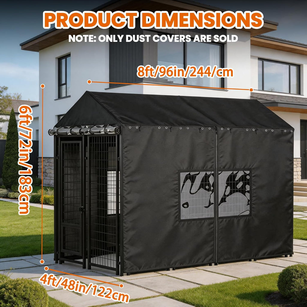 Outdoor Dog Kennel Cover with Clear PVC Windows & Roll-Up Panels Y940