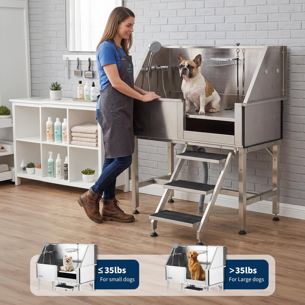 46 Inch Stainless Steel Dog Washing Station with Stair Z1660