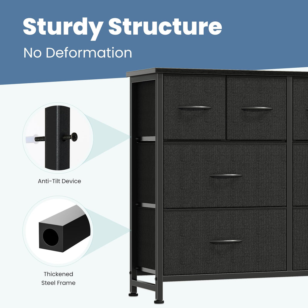 Black 8 Fabric Drawer Dresser with Wood Top U821195