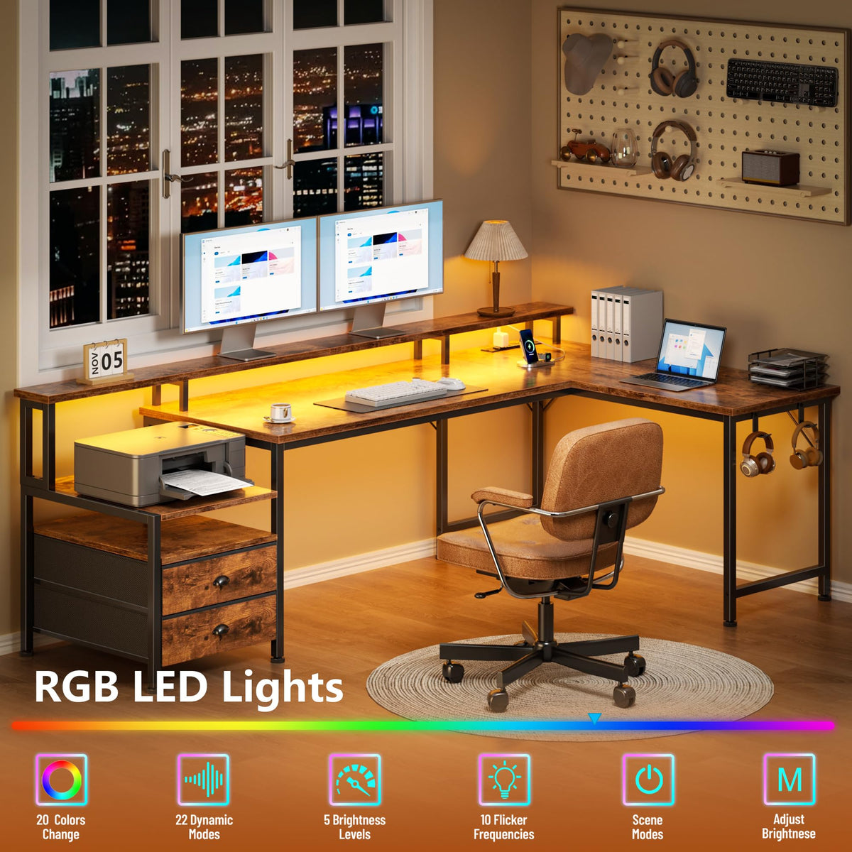 66'' L Shaped Computer Desk with Storage Drawers P191
