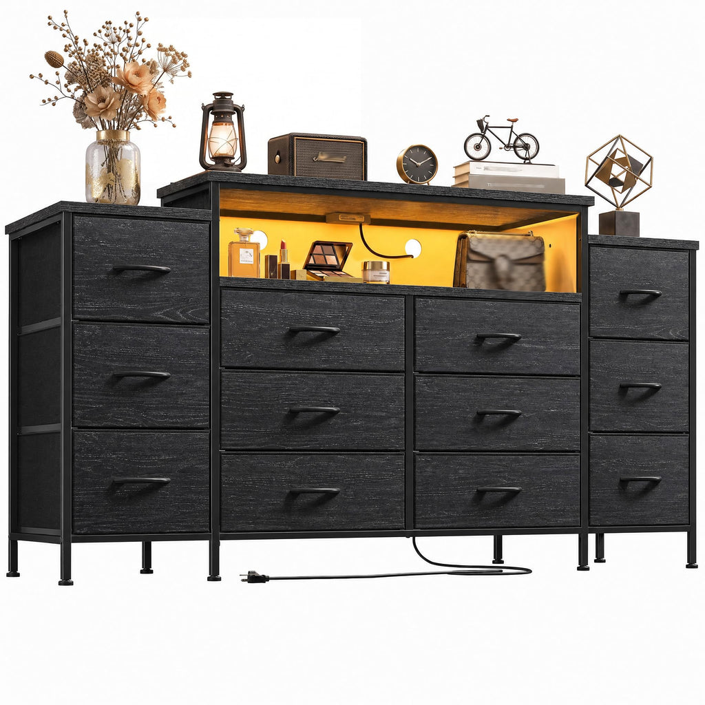 12 Drawer Dresser with LED Lights and Charging I800